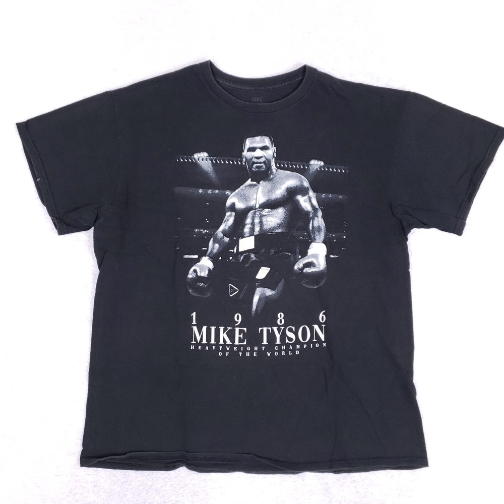 Mike Tyson Graphic Tee Shirt Mens L 1986 Heavyweight Champion Black Streetwear
